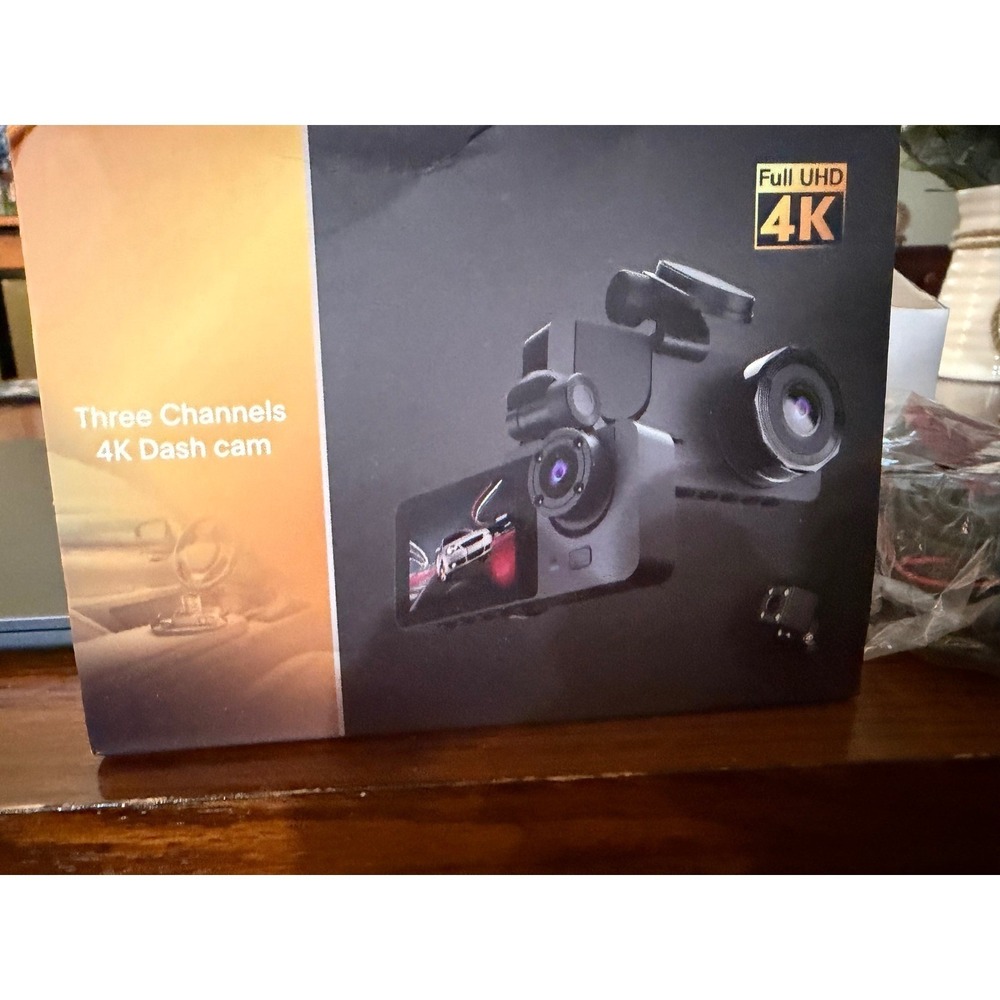 3-Channel 4K Dash Cam Front, Cabin & Rear View UHD Dash Camera New Open Box